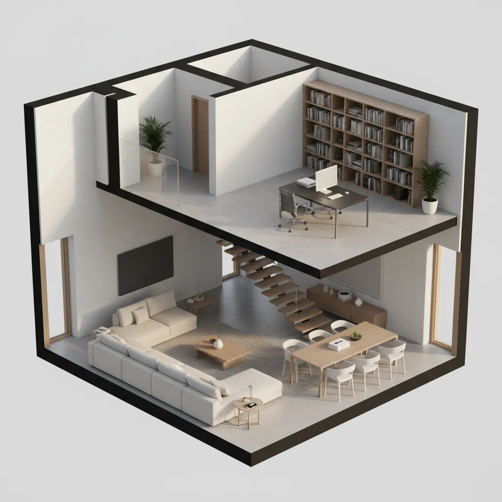 Interior zoning layout showing functional asymmetry inside cubic house