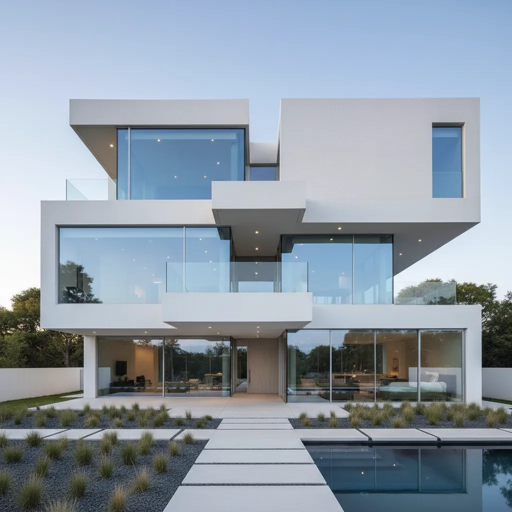 Fachada de casa moderna formada por varios cubos arquitectónicos