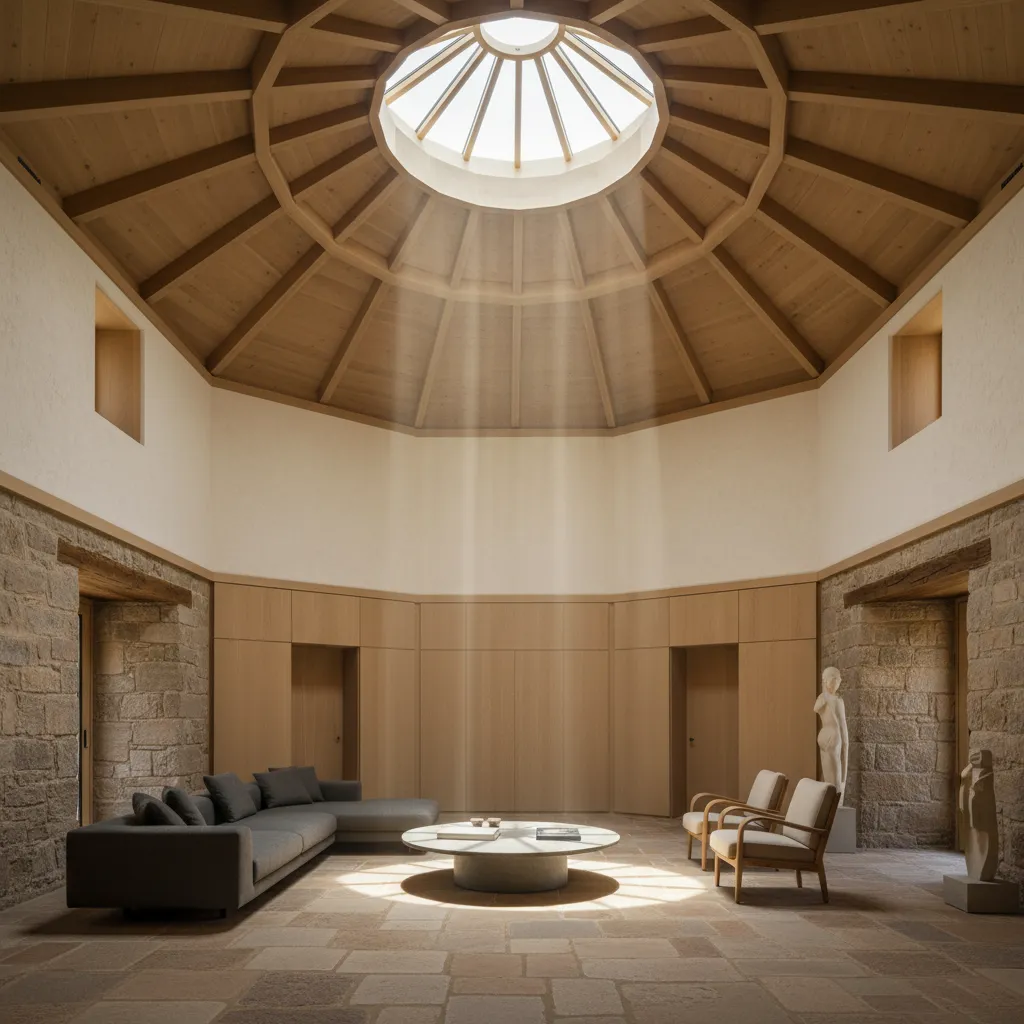 Cúpula sobre sala central con iluminación natural cenital