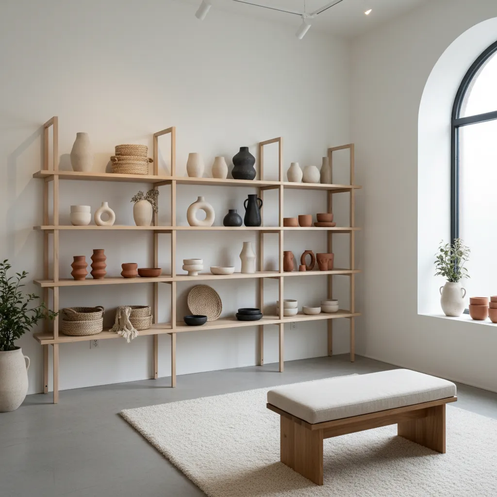 Curated interior of a small home decor boutique with handcrafted items