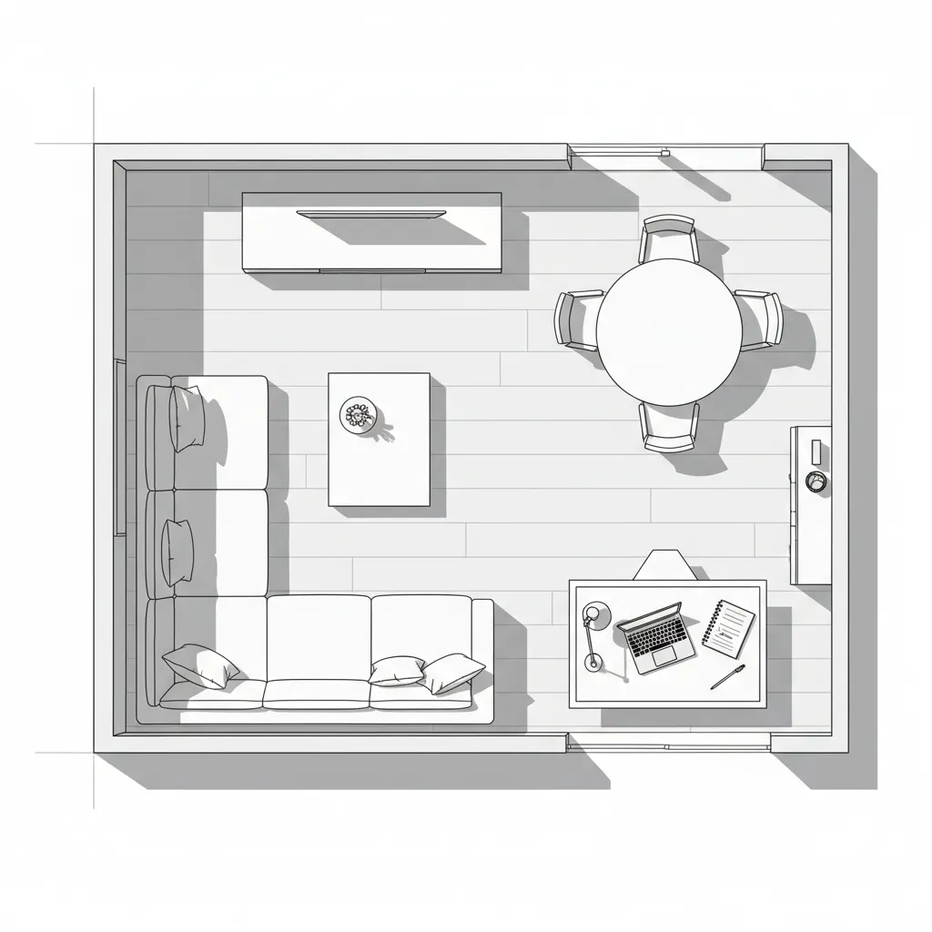 Pantalla mostrando un plano de salón con distribución de muebles