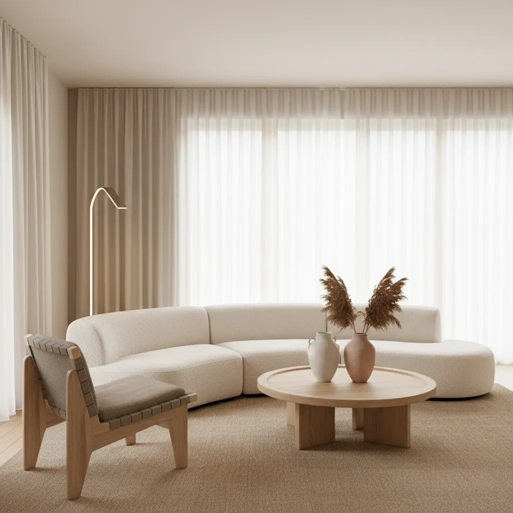 Muebles curvos modernos en sala minimalista