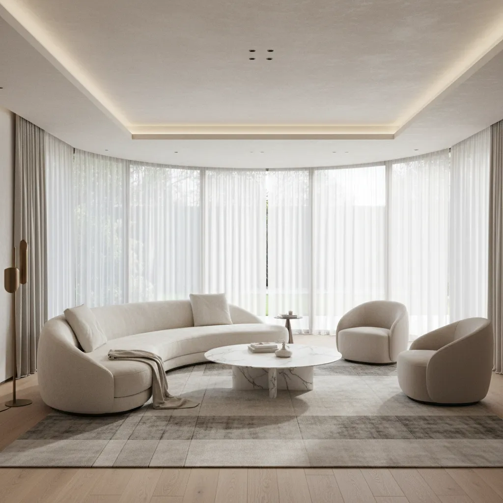 Curved luxury sofa placed in modern living room layout