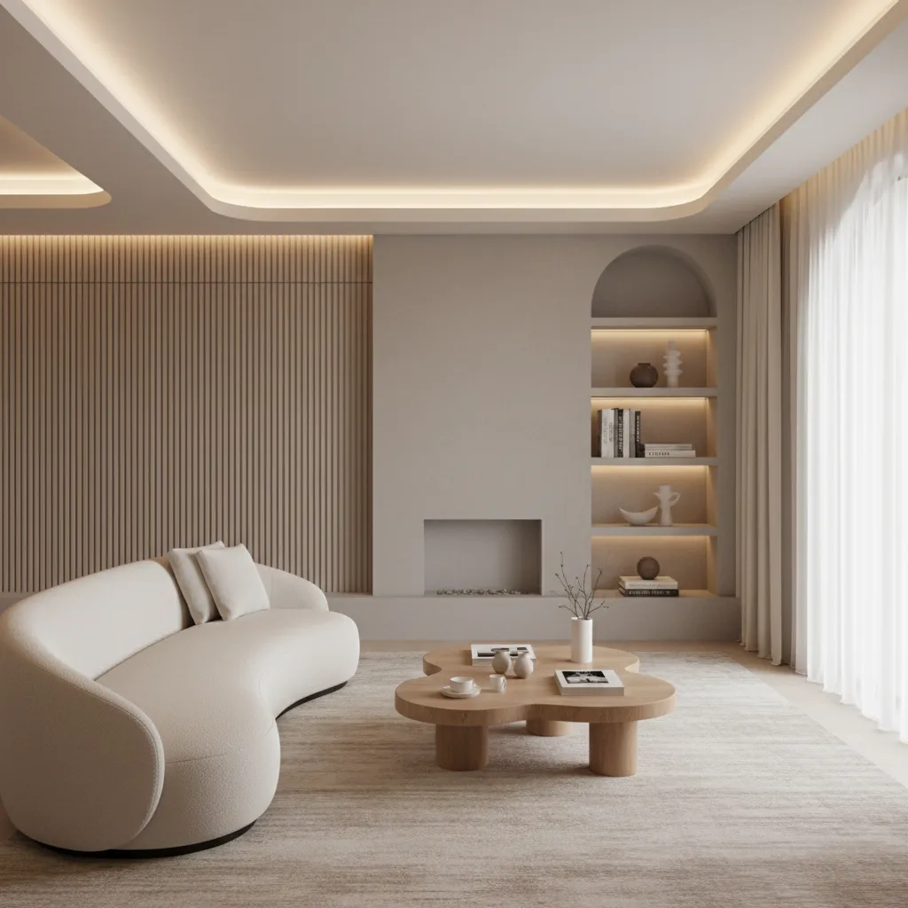 Elegant curved sofa design in contemporary living room