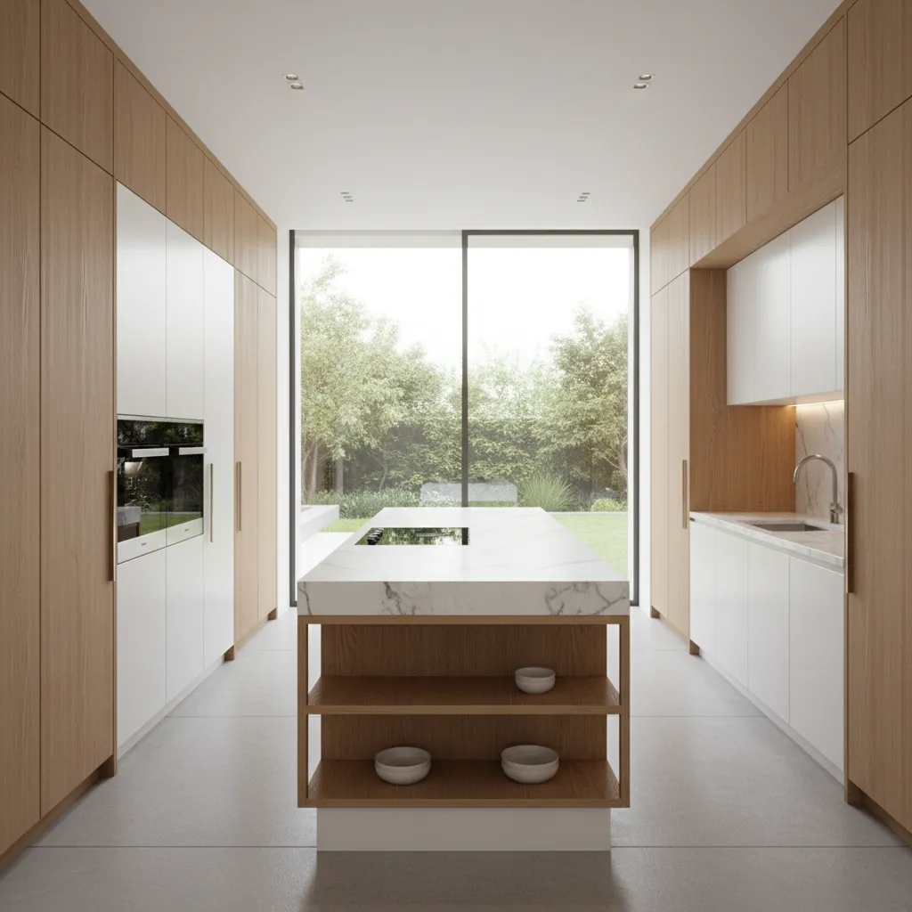 Custom designed bespoke kitchen with island and floor to ceiling cabinets