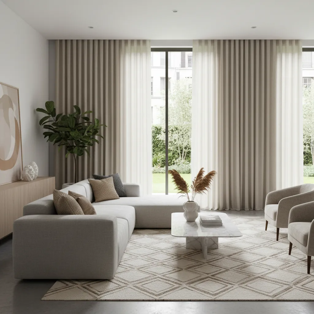 Instalación de cortinas a medida en un salón moderno