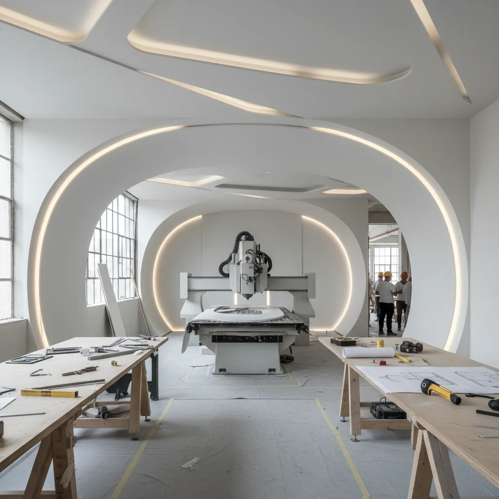 Paneles curvos personalizados en interior moderno