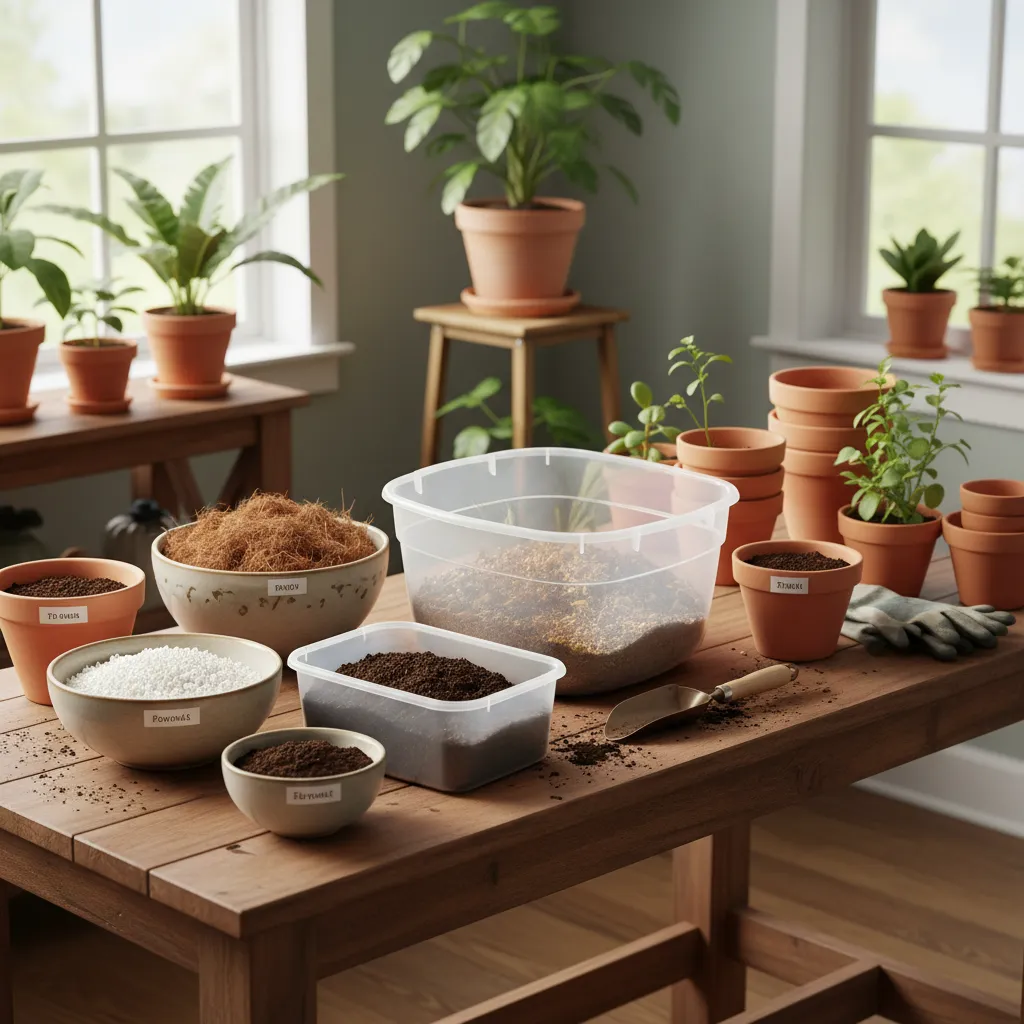 Preparing a custom indoor potting mix with perlite coco coir and compost