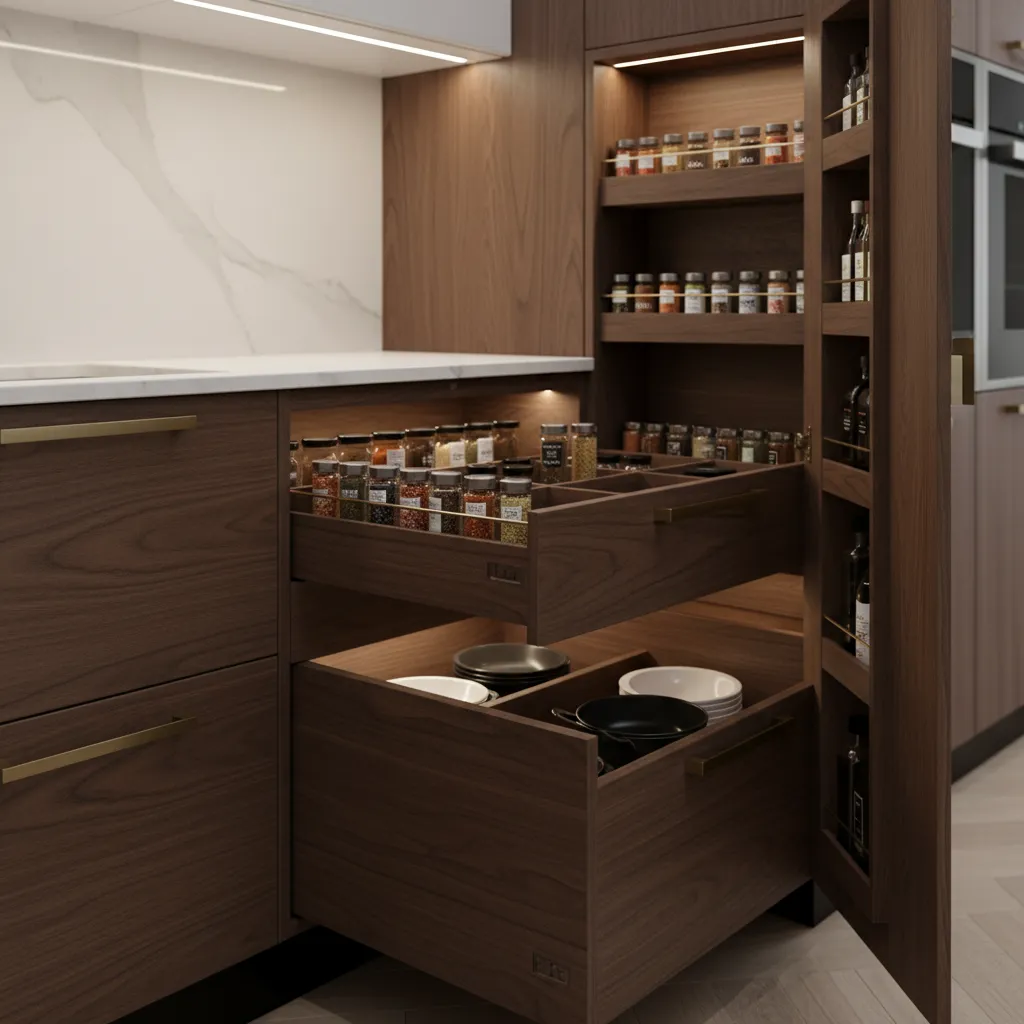 custom kitchen cabinet storage with pull out drawers