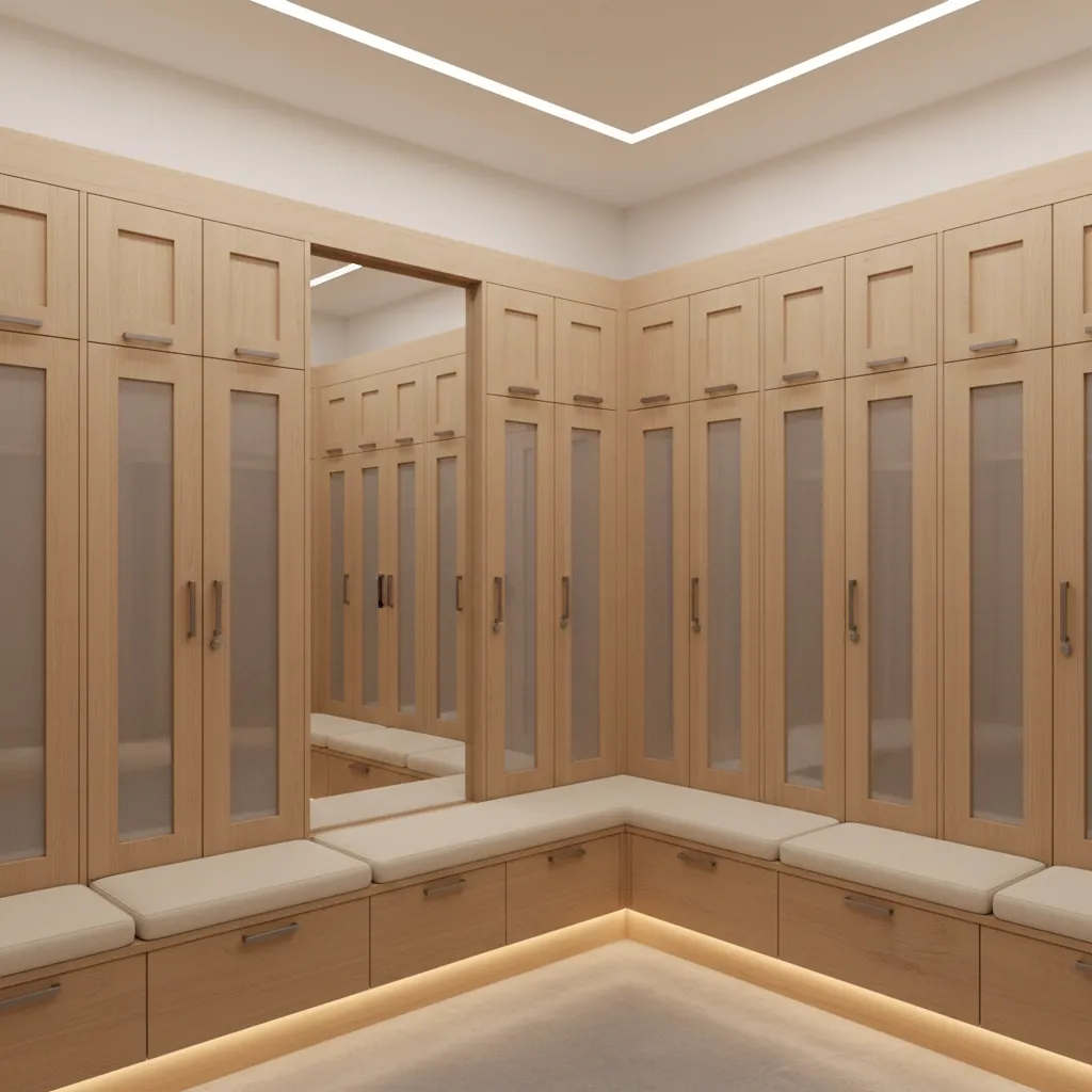 Custom fitted lockers designed for a small changing room