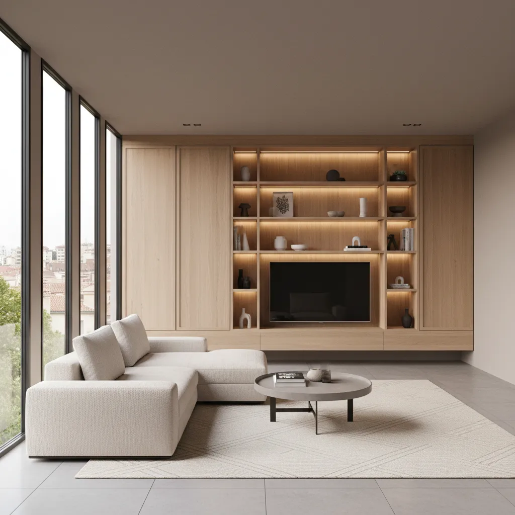 Armario integrado a medida en un salón moderno