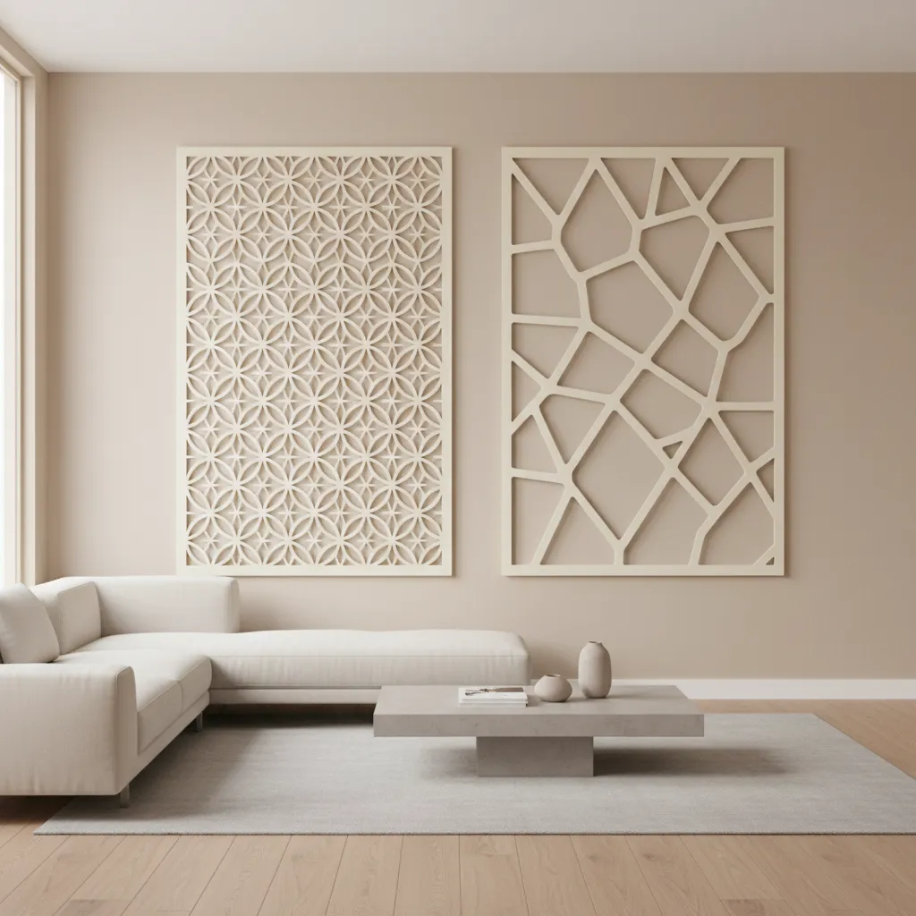 Wall cut out pattern density comparison in a living room