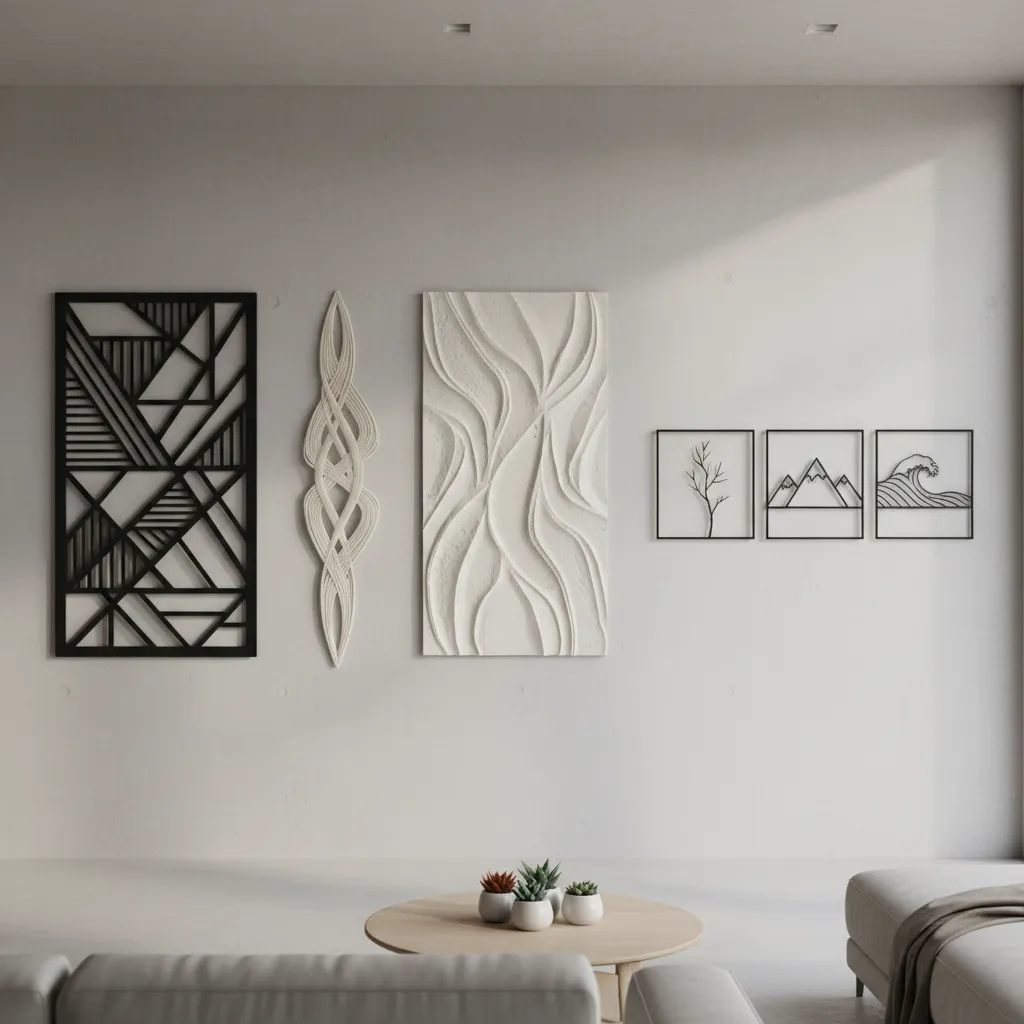 different styles of cutout wall decor panels displayed in modern interior