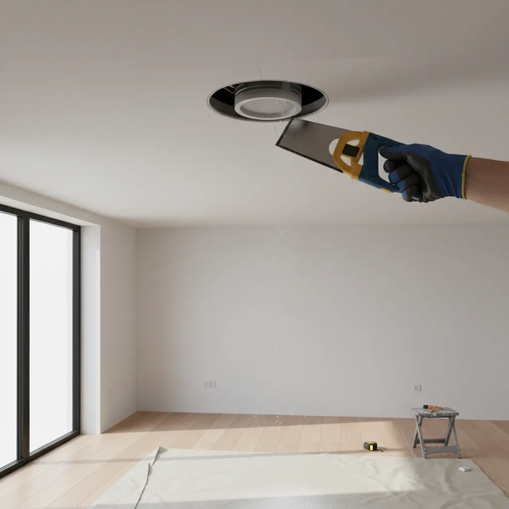 Drywall saw widening ceiling hole around recessed lighting fixture