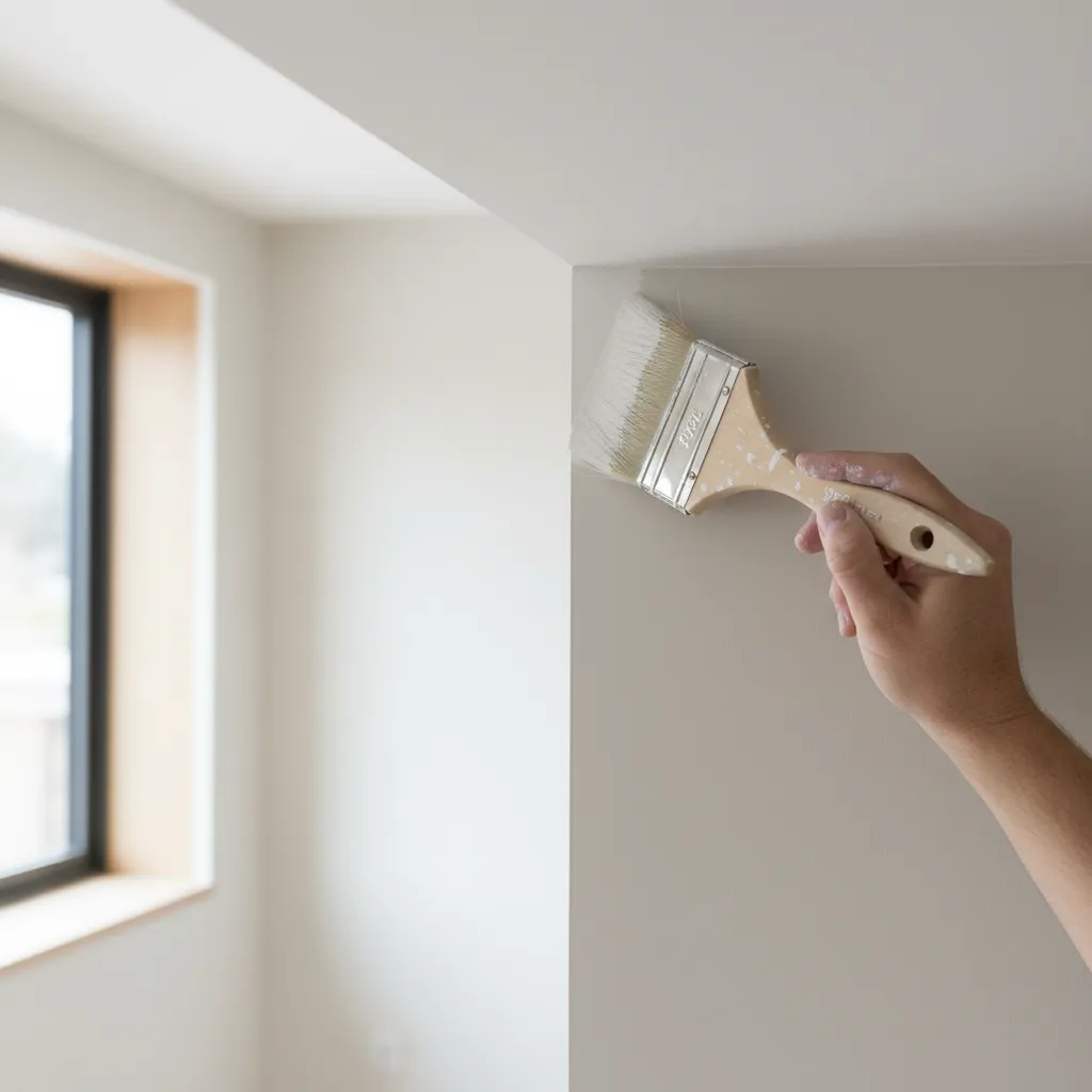 Painter using angled brush cutting in along ceiling line