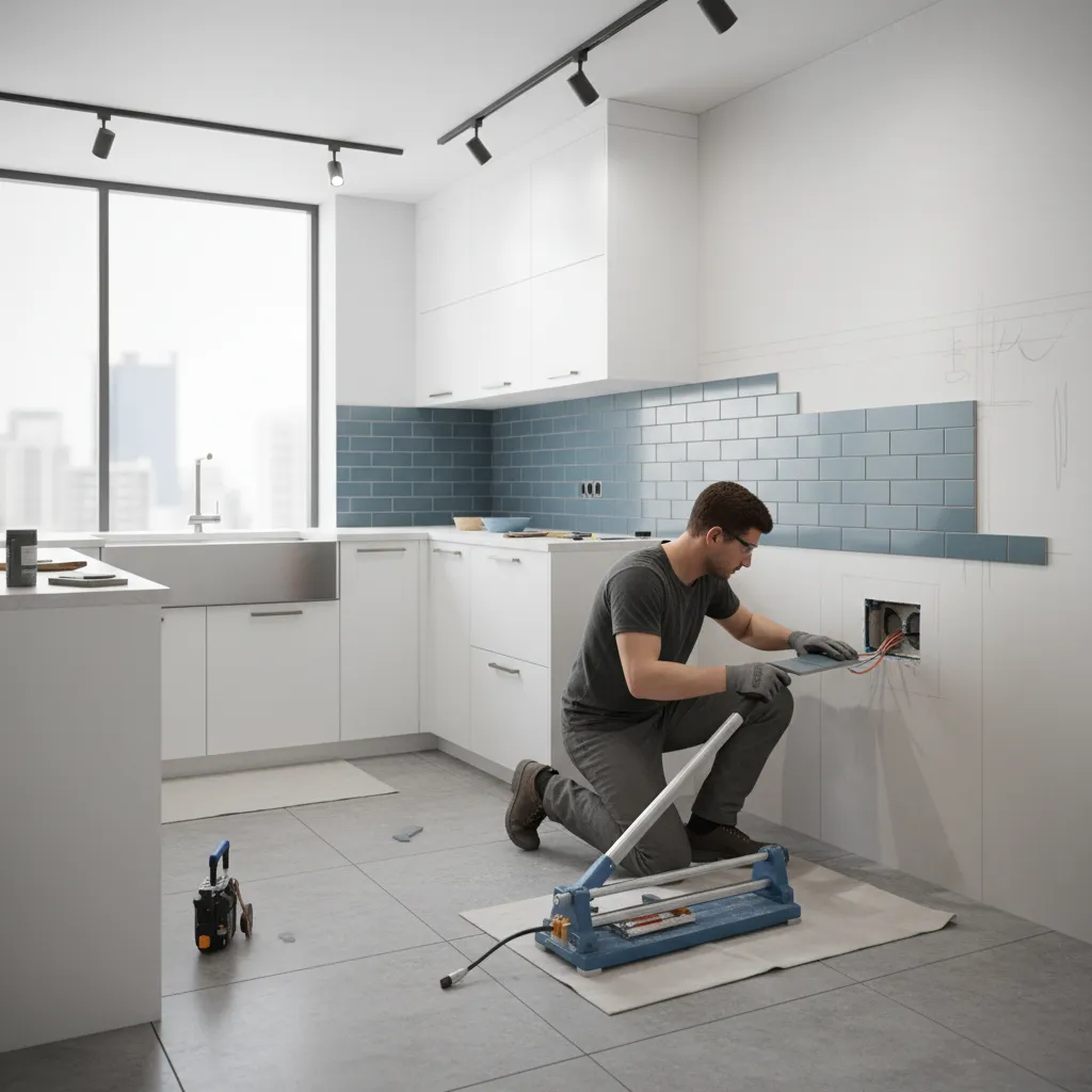 Cutting backsplash tile to fit around electrical outlet in kitchen wall