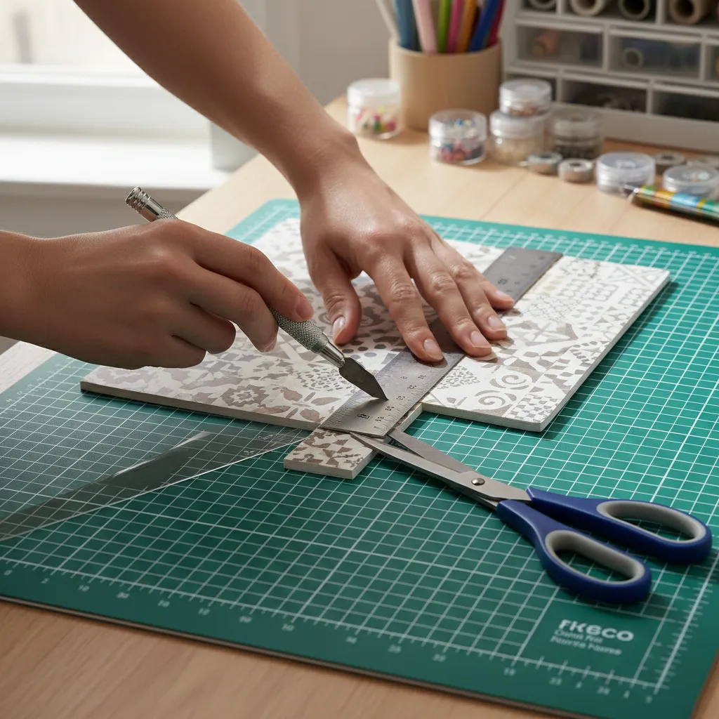 craft knife and scissors cutting decorative board for wall hanging design