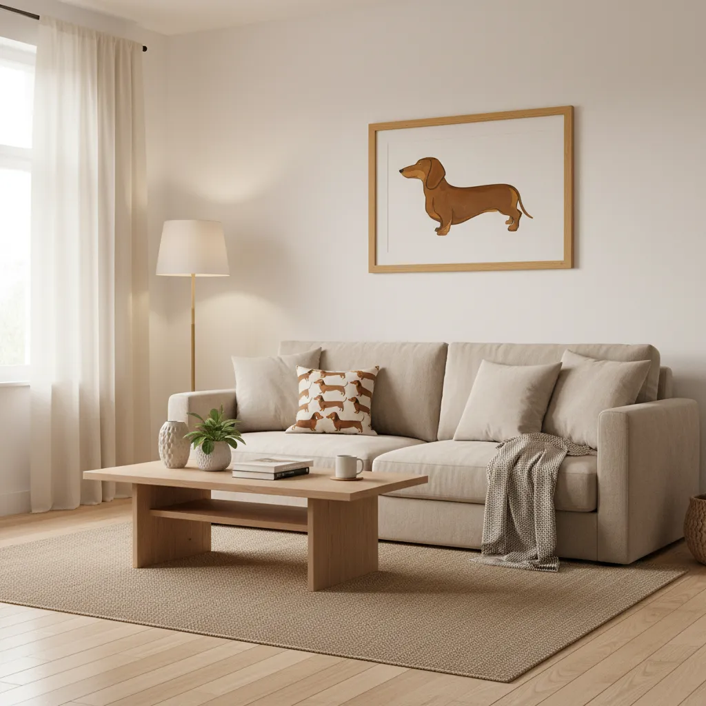 Interior color palette coordinated with dachshund themed decorations
