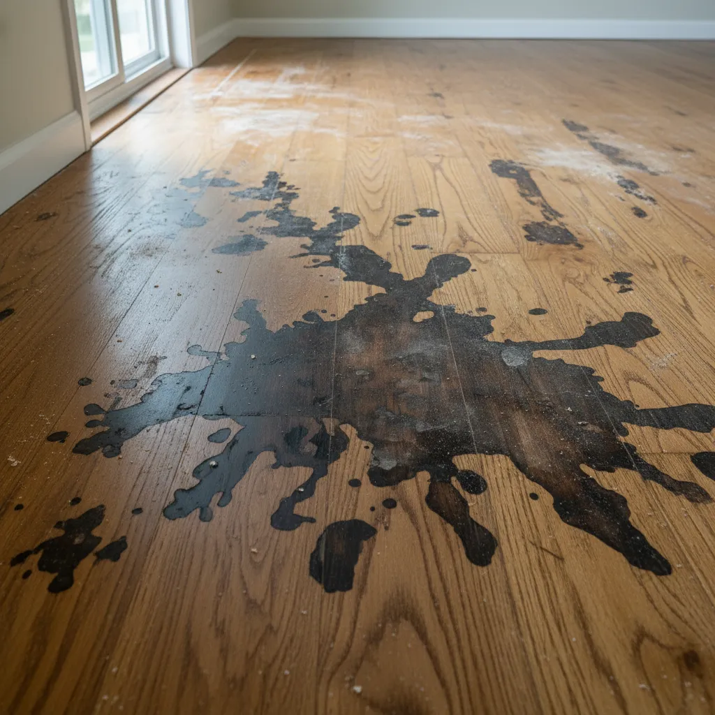 Water damaged hardwood floor revealed during sanding