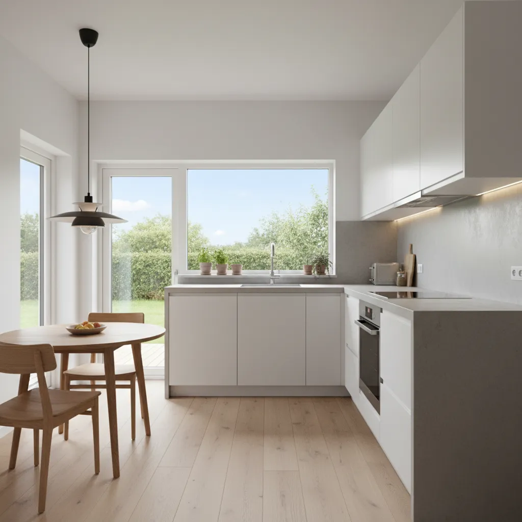 Dapur kecil di bagian belakang rumah dengan ventilasi