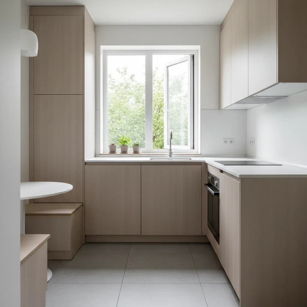 dapur rumah kecil dengan ventilasi belakang