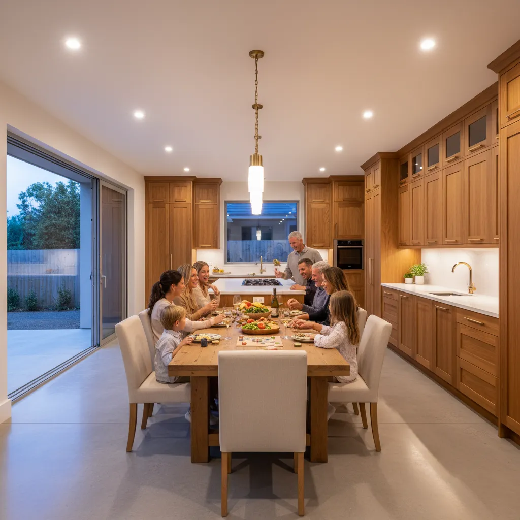 Dapur besar dengan meja makan panjang untuk keluarga besar