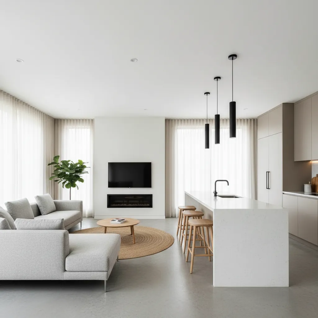 Dapur depan rumah dengan desain estetis dan rapi