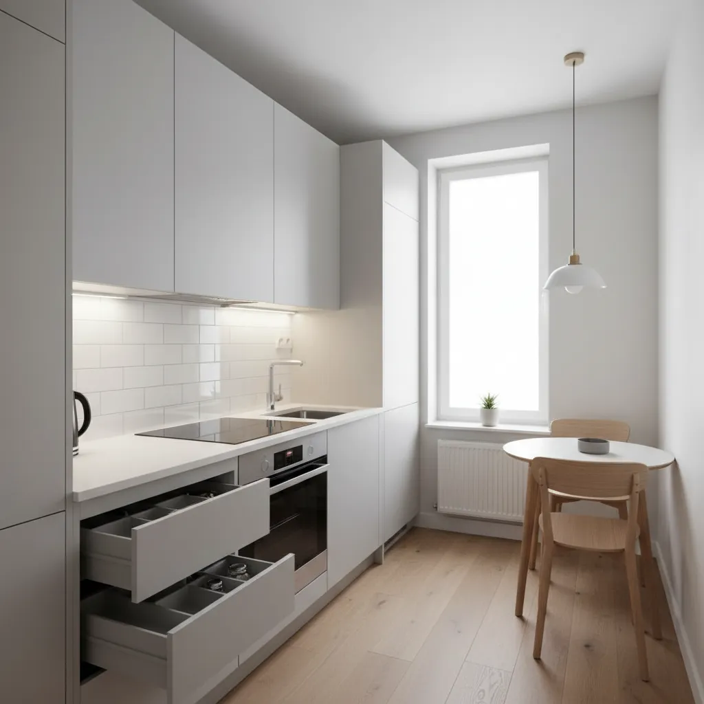 Contoh dapur kecil yang tertata rapi dan efisien