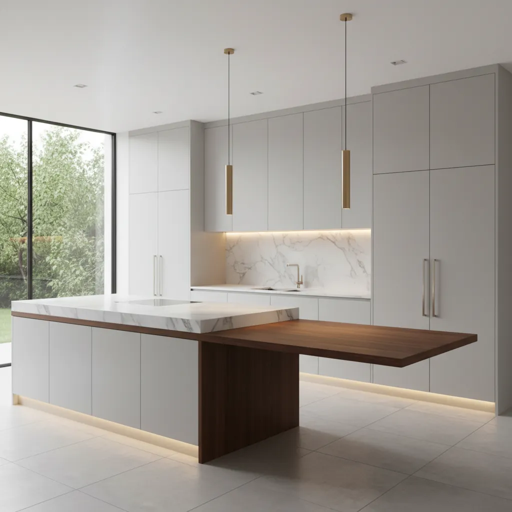 Dapur modern terbuka dengan kitchen island