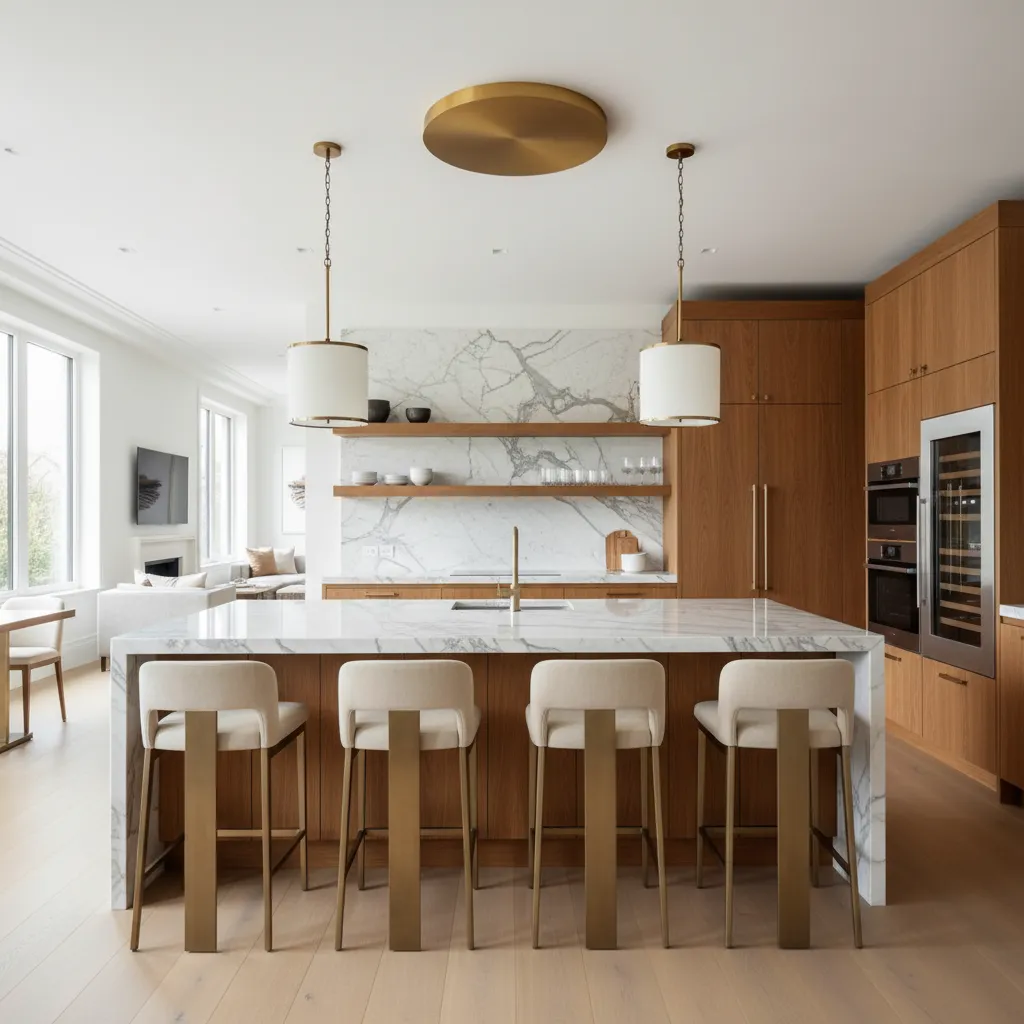 Desain dapur modern dengan island di rumah besar
