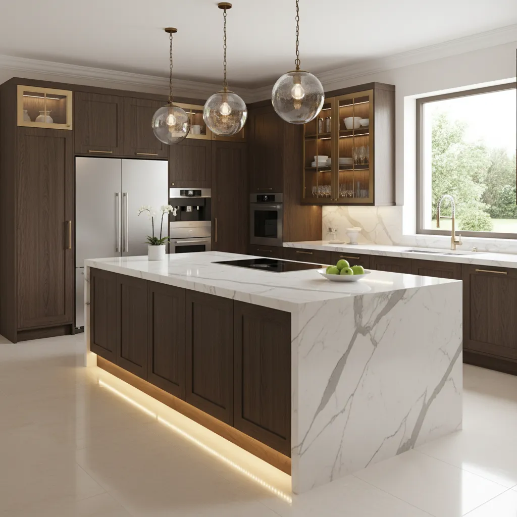 Dapur modern dalam rumah mewah elegan dengan kitchen island
