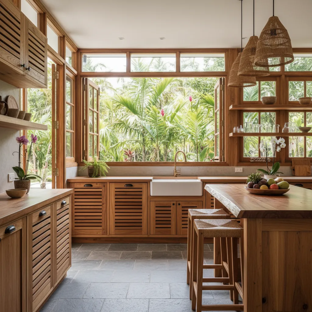 Dapur rumah tropis dengan ventilasi alami
