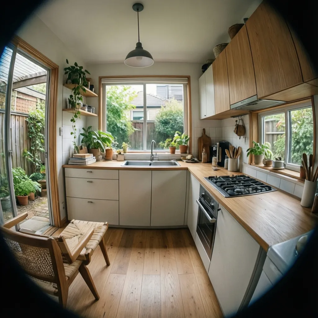 Desain dapur kecil di rumah tipe 45