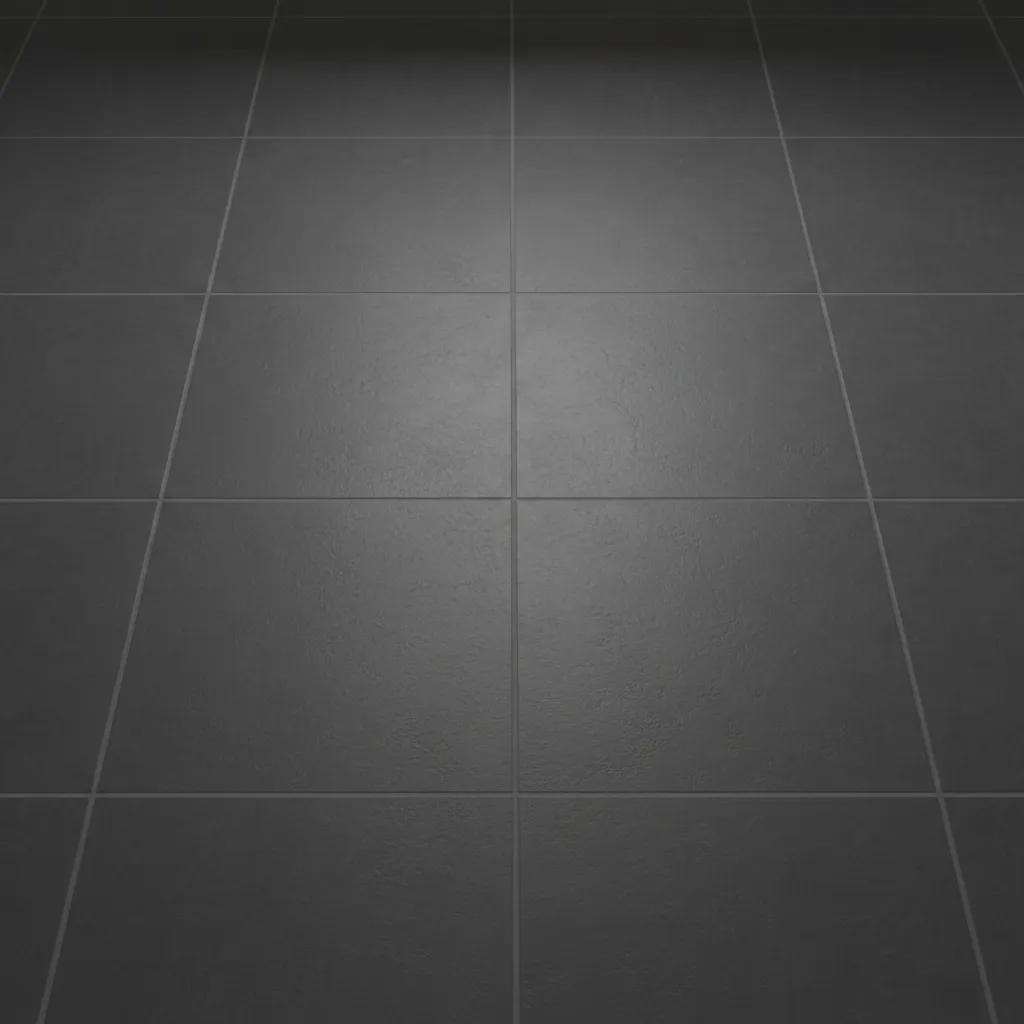 close view of matte dark porcelain bathroom floor tiles with subtle texture