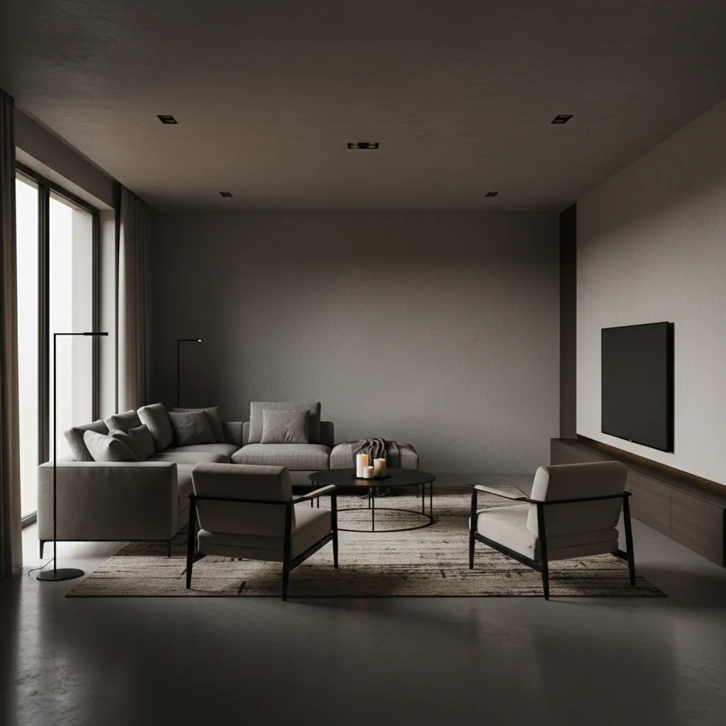 Example of dark interior render caused by insufficient lighting in architectural visualization