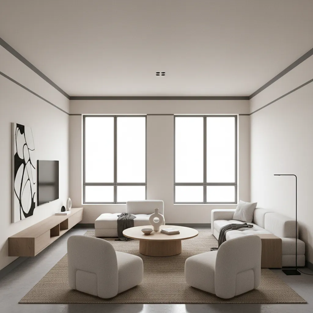 Minimalist room with thin dark border framing light colored walls