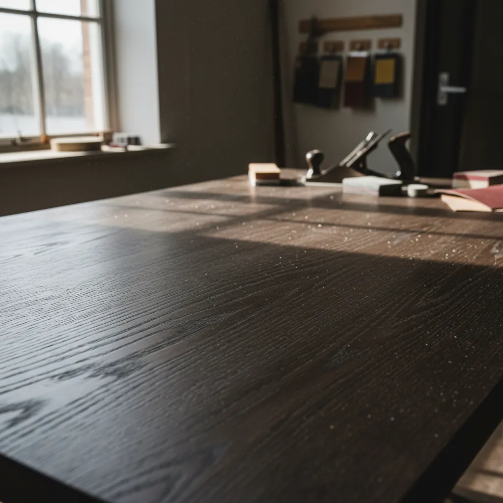 dark stained wood surface before lightening treatment