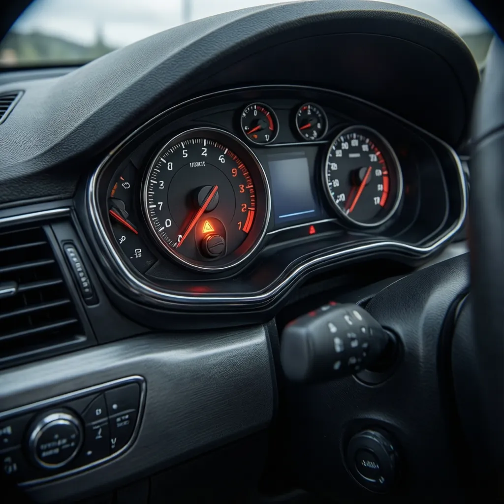 Car dashboard with illuminated airbag warning light during startup