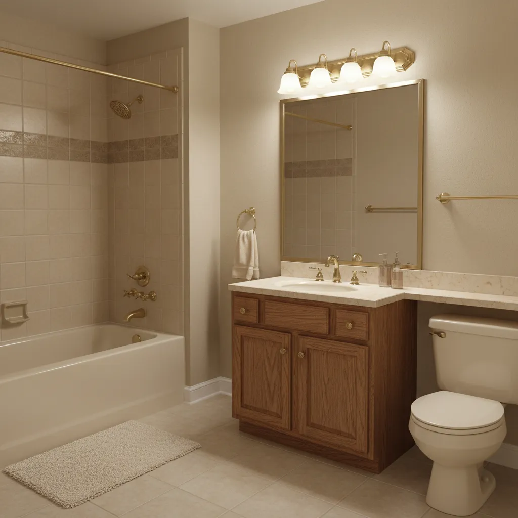 older bathroom with almond bathtub sink and toilet set