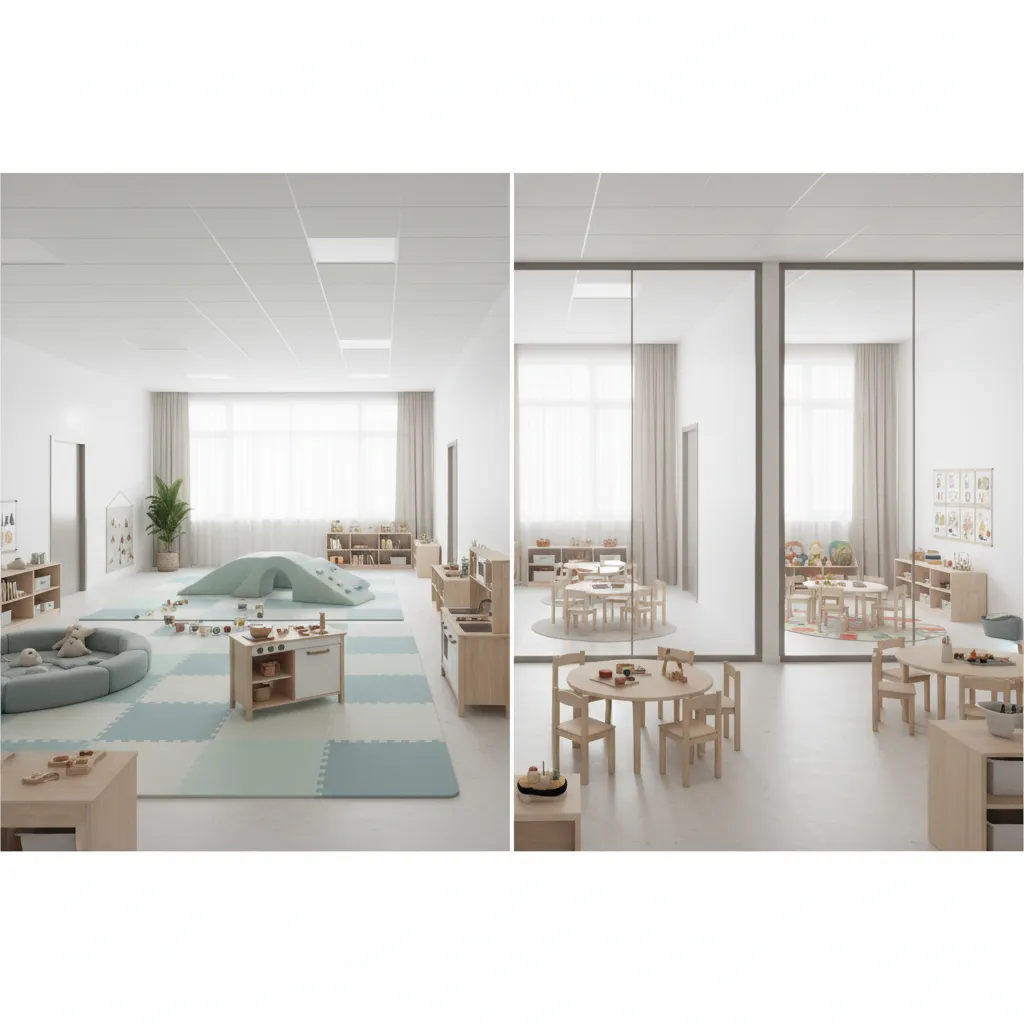 Daycare Center Layout Comparison Open Plan vs Classroom Design