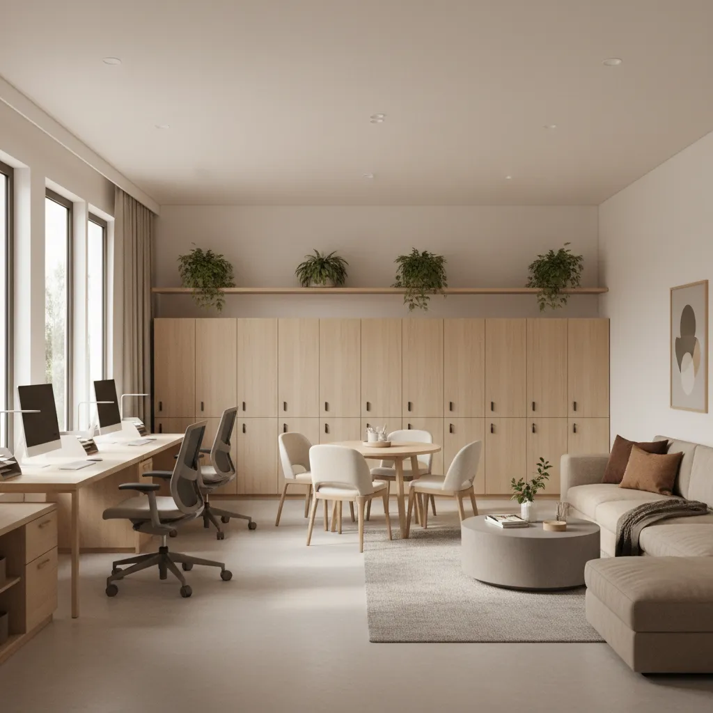 daycare administrative office and staff break room integrated into facility layout