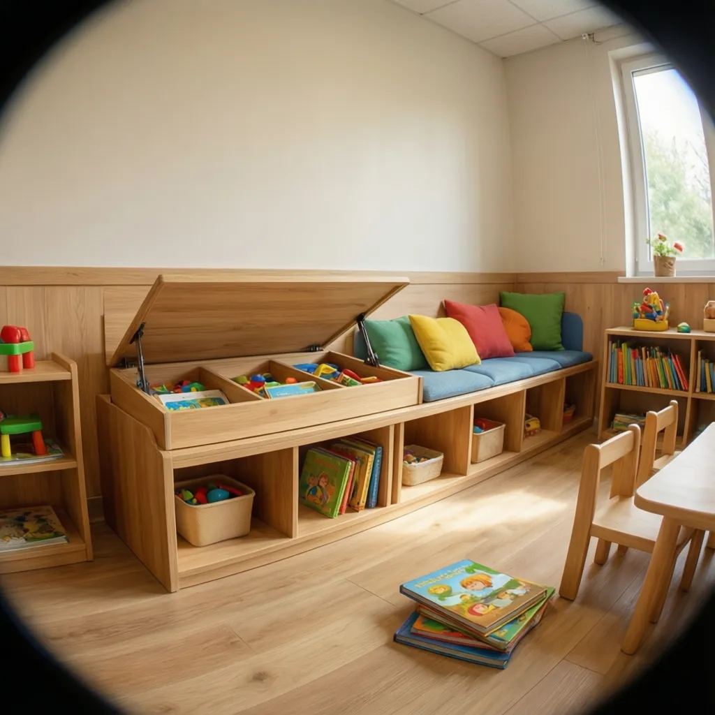 childrens reading bench with hidden toy storage inside