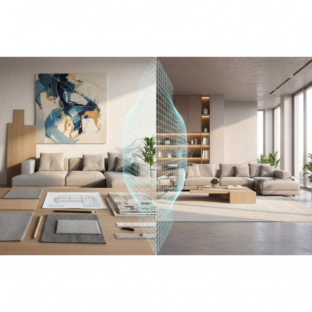 Proceso de pasar de un moodboard a un render 3D de interiorismo