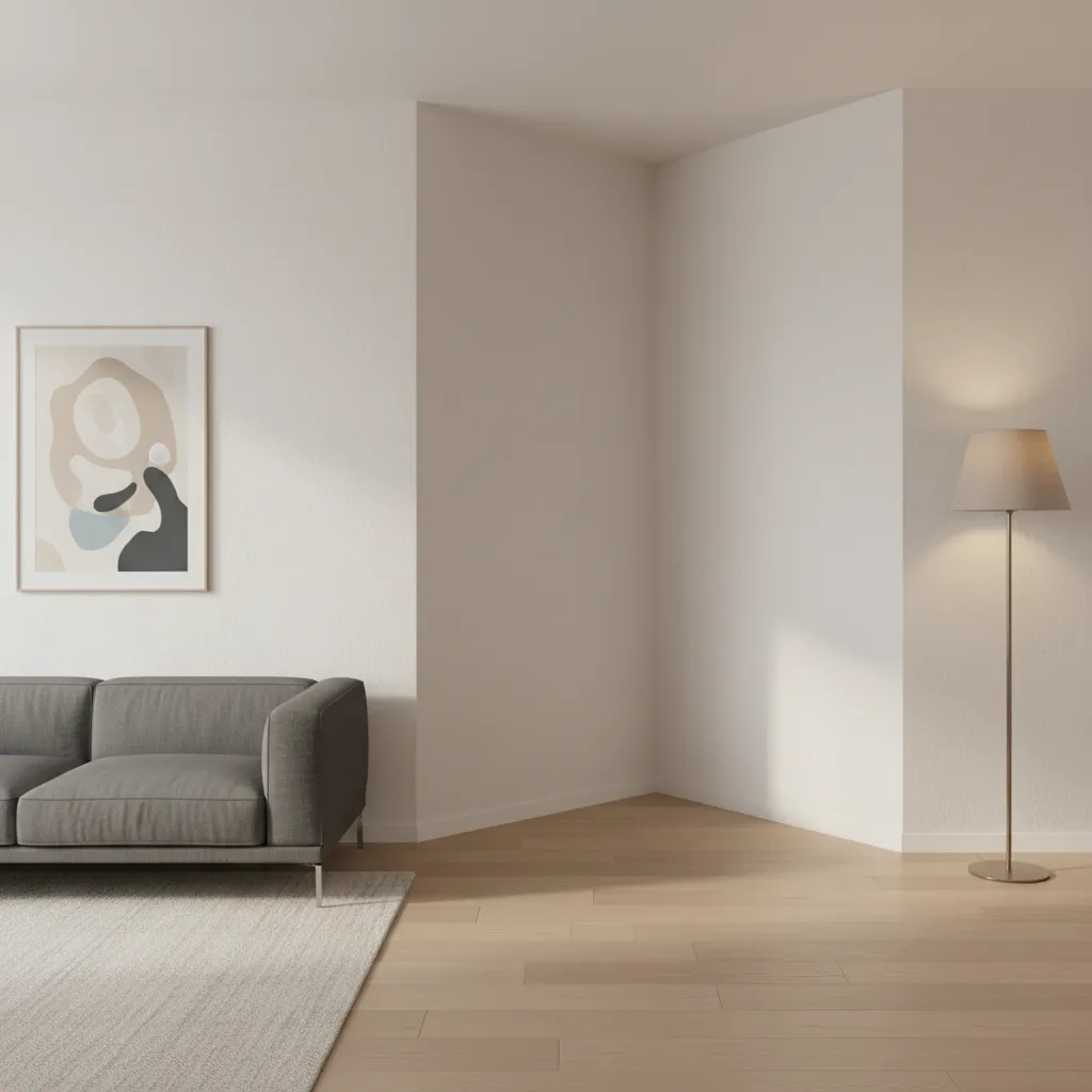 Triangular unused corner created by angled apartment walls