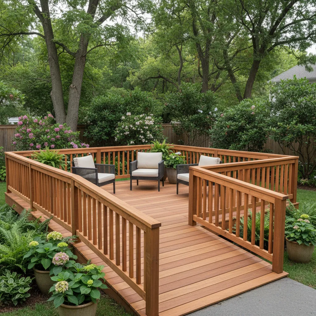 Deck ramp landing used as small outdoor seating platform