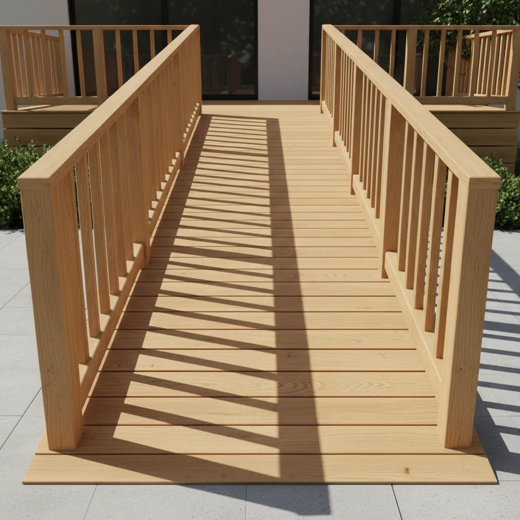 close view of deck ramp railing and edge protection detail for safety