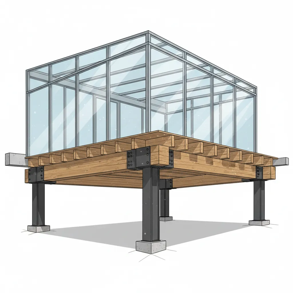 structural reinforcement under second floor deck for glass patio enclosure