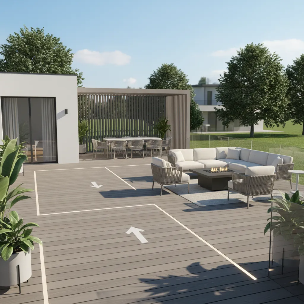 Deck layout showing walking paths and furniture placement for smooth traffic flow