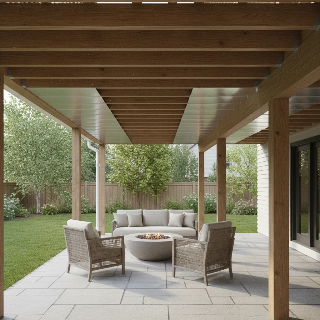 under deck drainage system installed beneath wooden deck framing