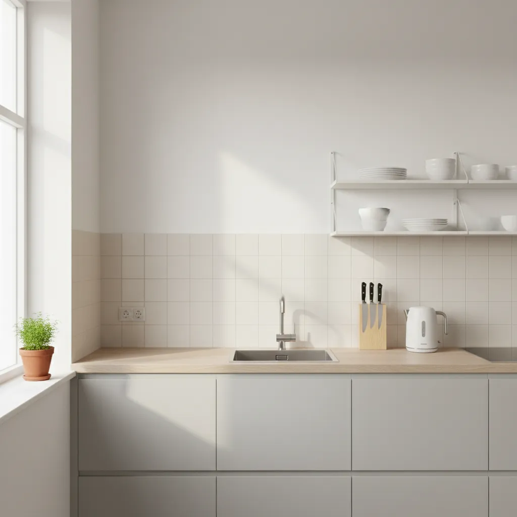 decluttered kitchen counter layout with minimal appliances improving hygiene and airflow
